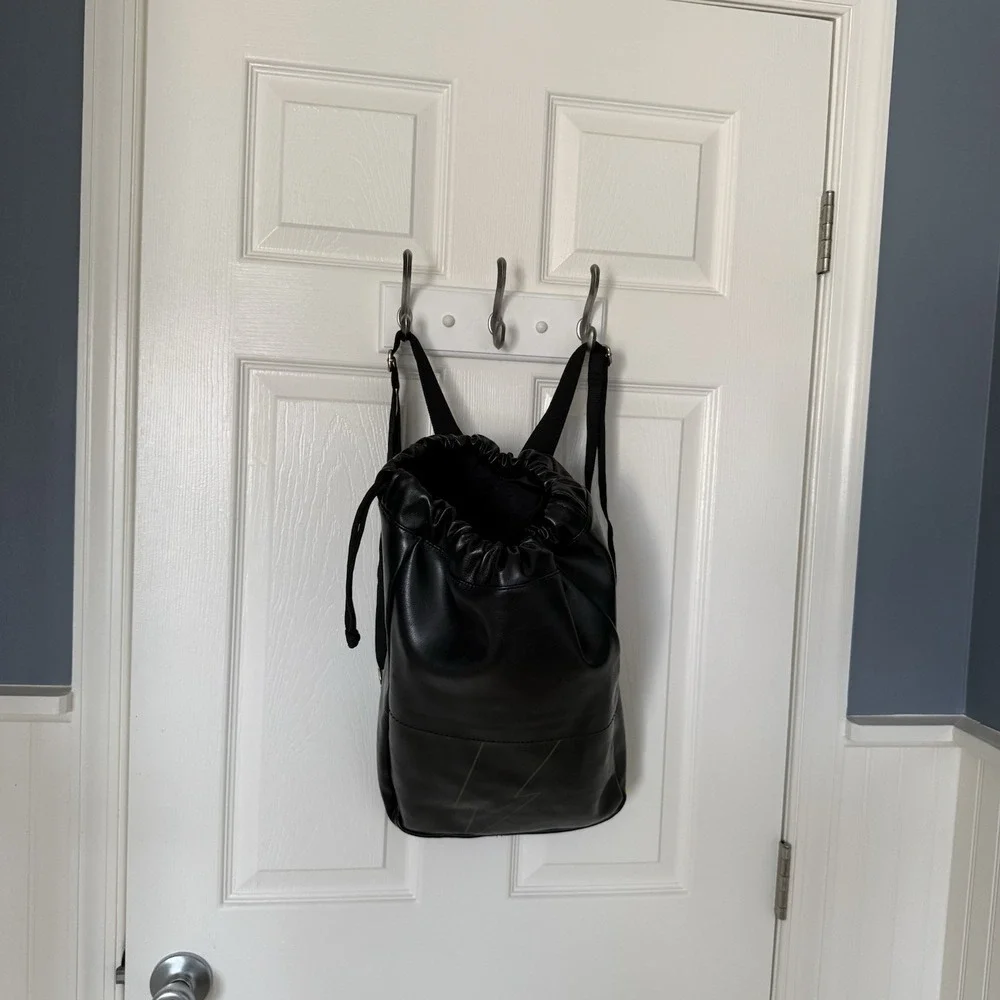 Bad Boy Carolina Herrera New York Black Faux Leather Bucket Backpack Purse Bag